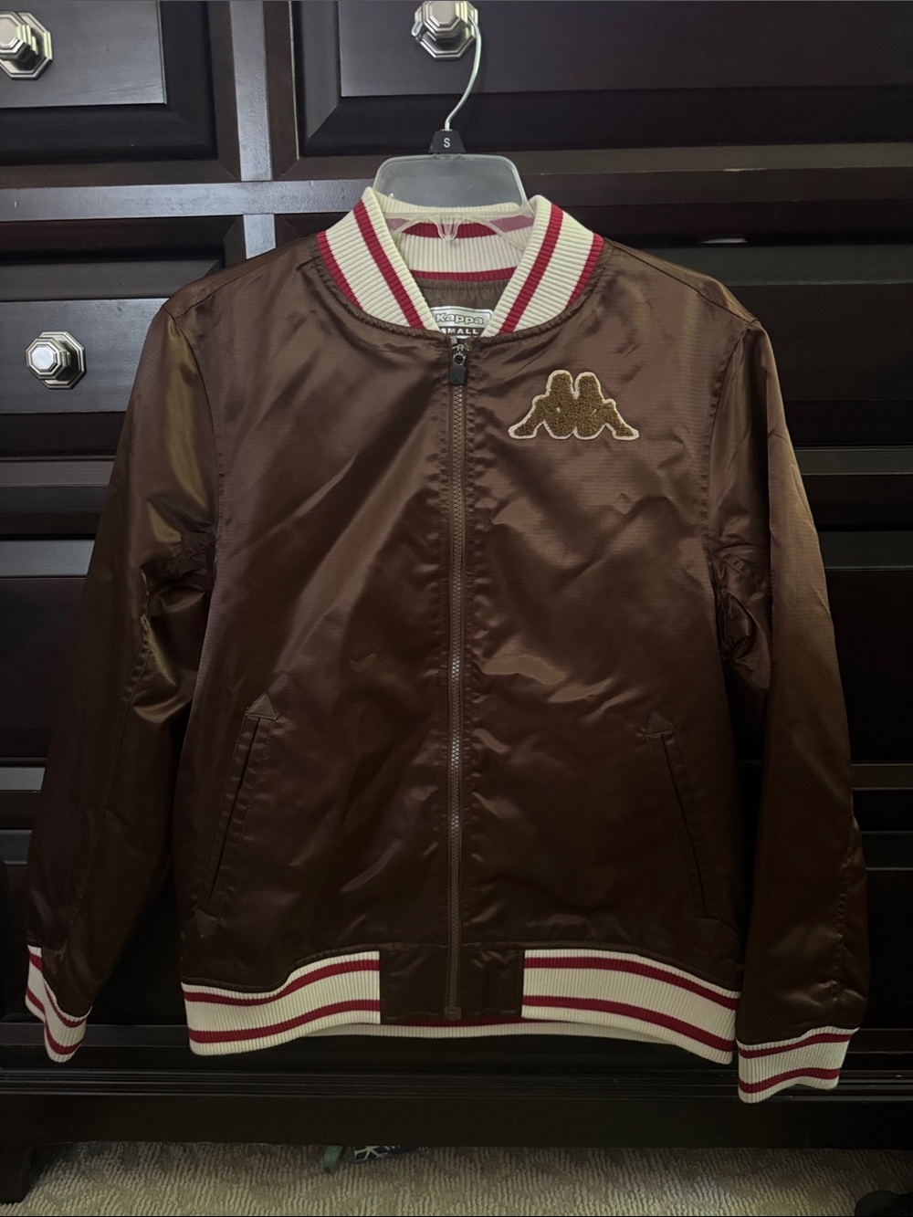 Kappa Brown & Red Varsity Satin Full Zip Bomber Jacket Men's